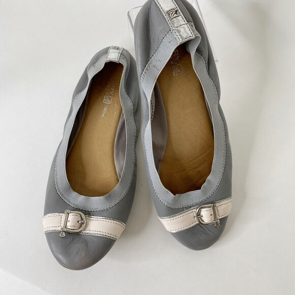 Sperry Shoes Womens Size 8.5 Gray/Pink Leather Stretch Ballet Flats STS91757 - Picture 1 of 12